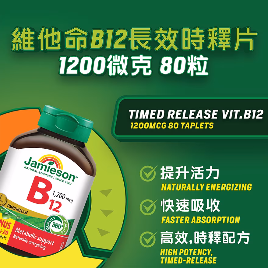 增美神-維他命B12長效時釋片1200微克80粒